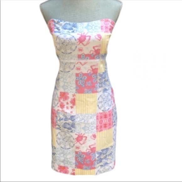 KAELE Smith Designs Pastel Beach Print Strapless Back Tie Sundress Size Large - Picture 1 of 6